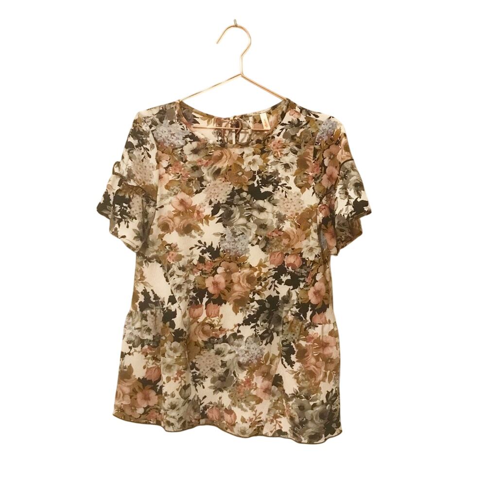Orange creek floral ruffle sleeve blouse size small
